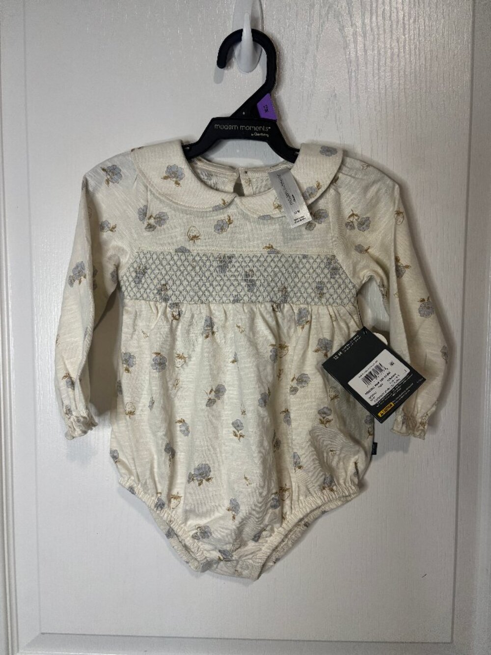 Modern Moments by Gerber Girls floral smocked knit cotton romper long sleeve 12M